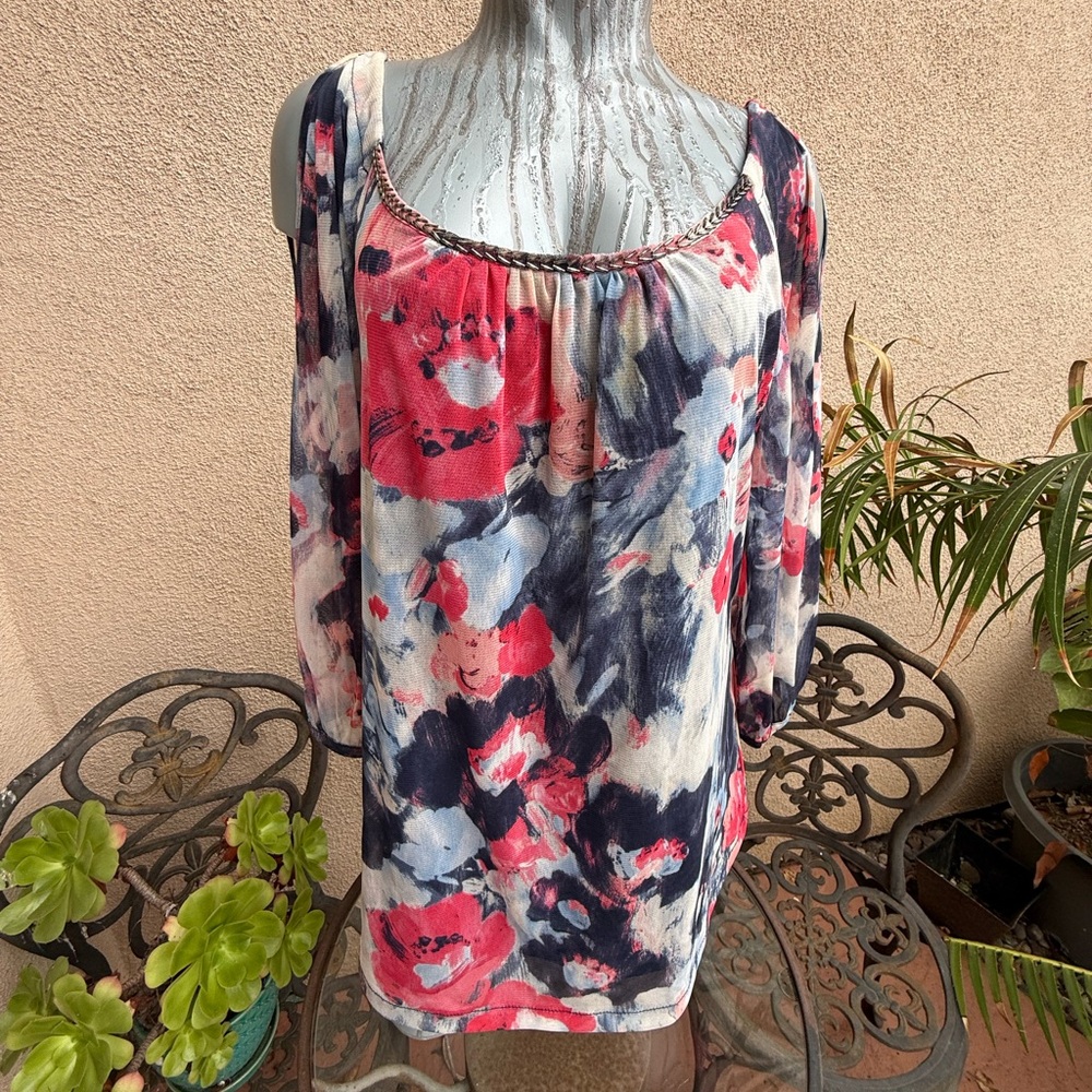 3/$45 INC Floral Women's Top - Pink and Blue